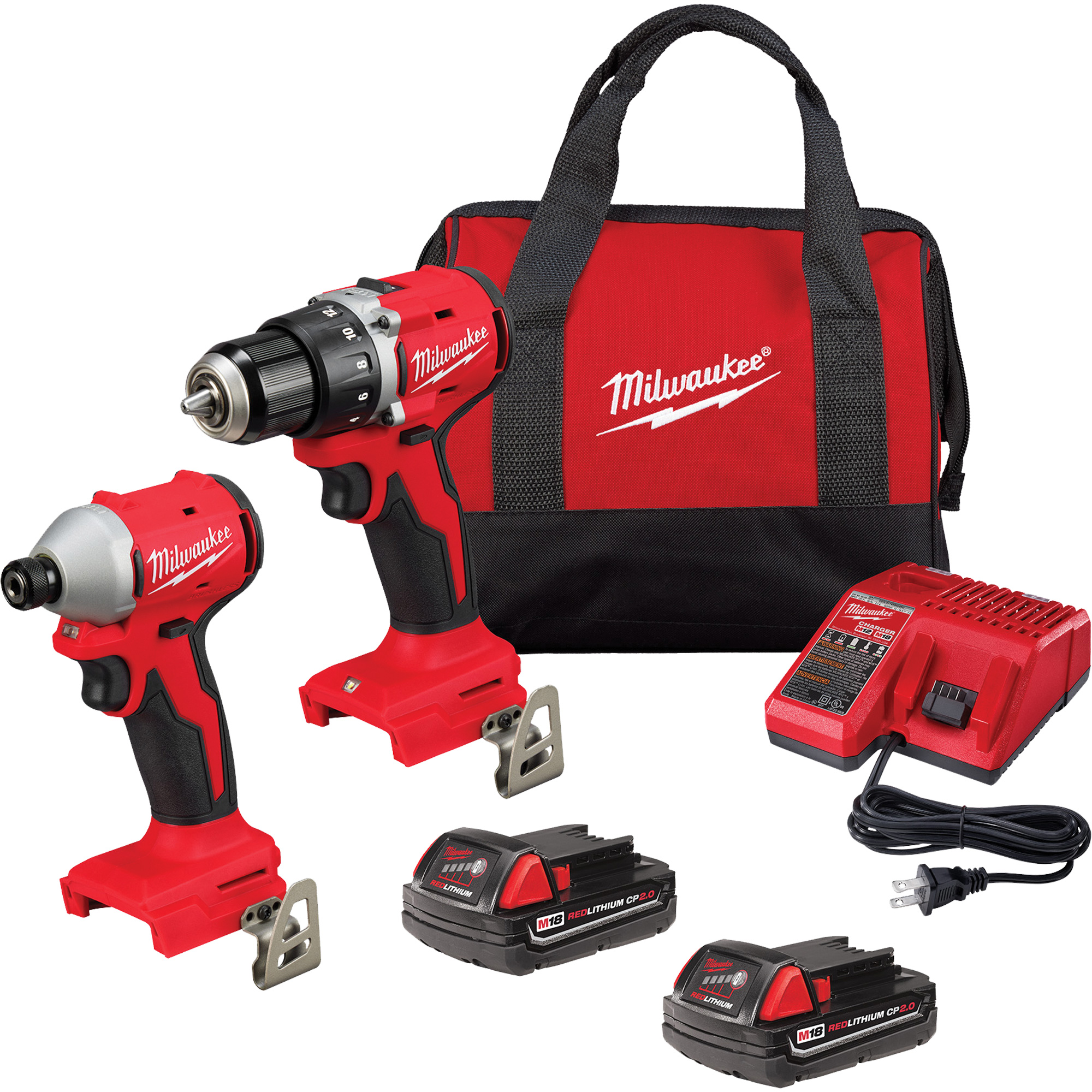 Milwaukee 3692 22CT M18 Compact Brushless Drill Driver Hex Impact Driver Combo Kit Lithium Ion 18 V